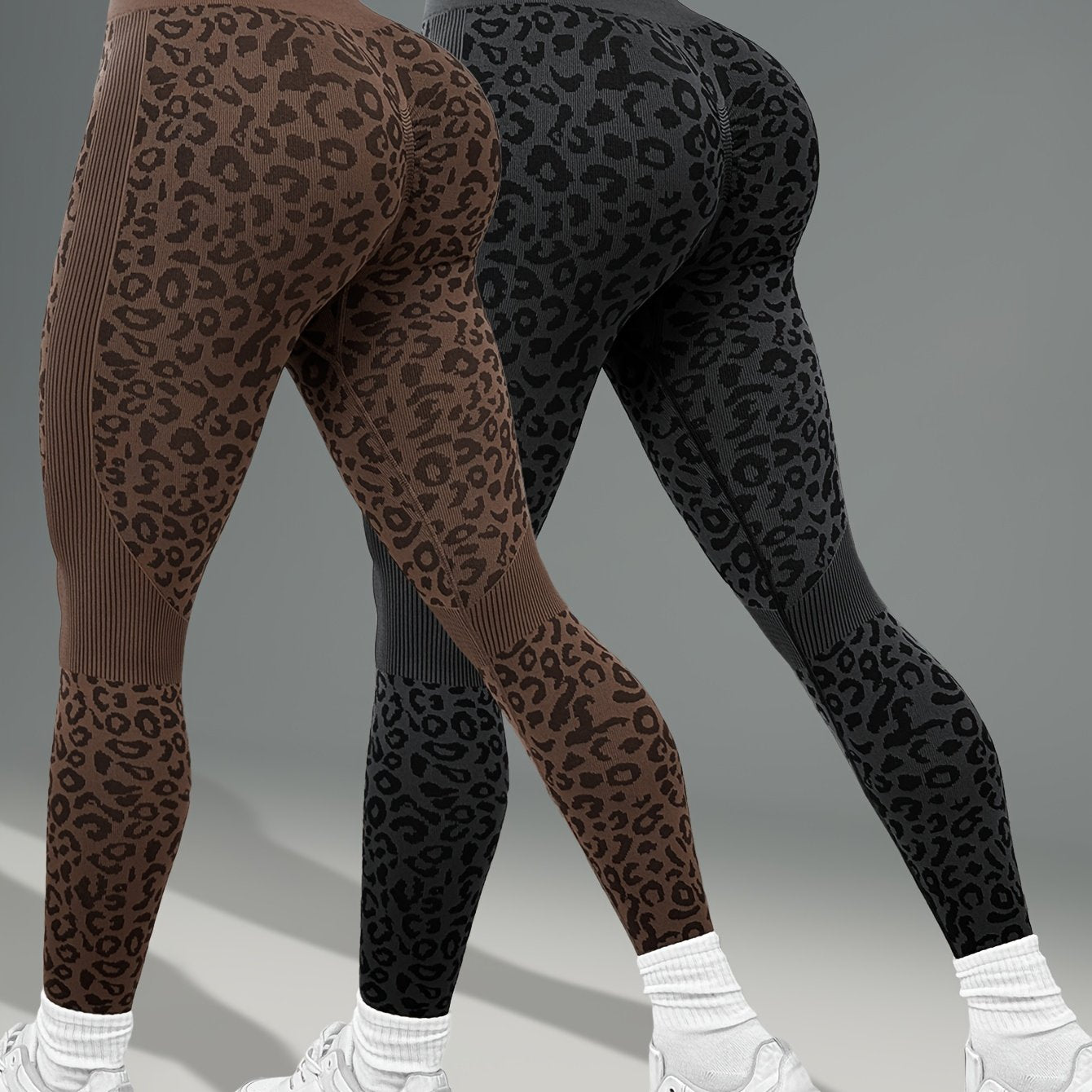 Lot de 2 Leggings Femme Taille Haute Imprimé Léopard Gainant Tissu Respirant et Opaque pour Yoga Fitness by LSDLBoutique.ch