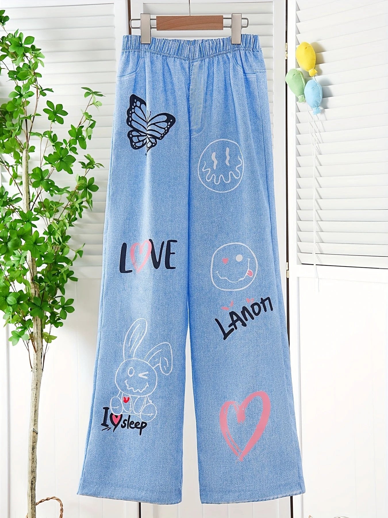 Originale Graffiti-Jeans für Mädchen, bedruckt mit Street-Graffiti, Herbst, dick