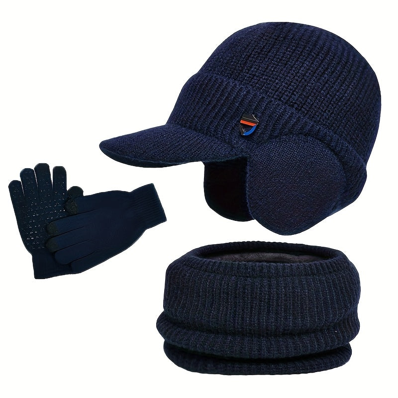 Ensemble Hiver 3 Pièces Pour Homme Bonnet Écharpe Gants Antidérapants Couvre Oreilles Intégré by LSDLBoutique.ch