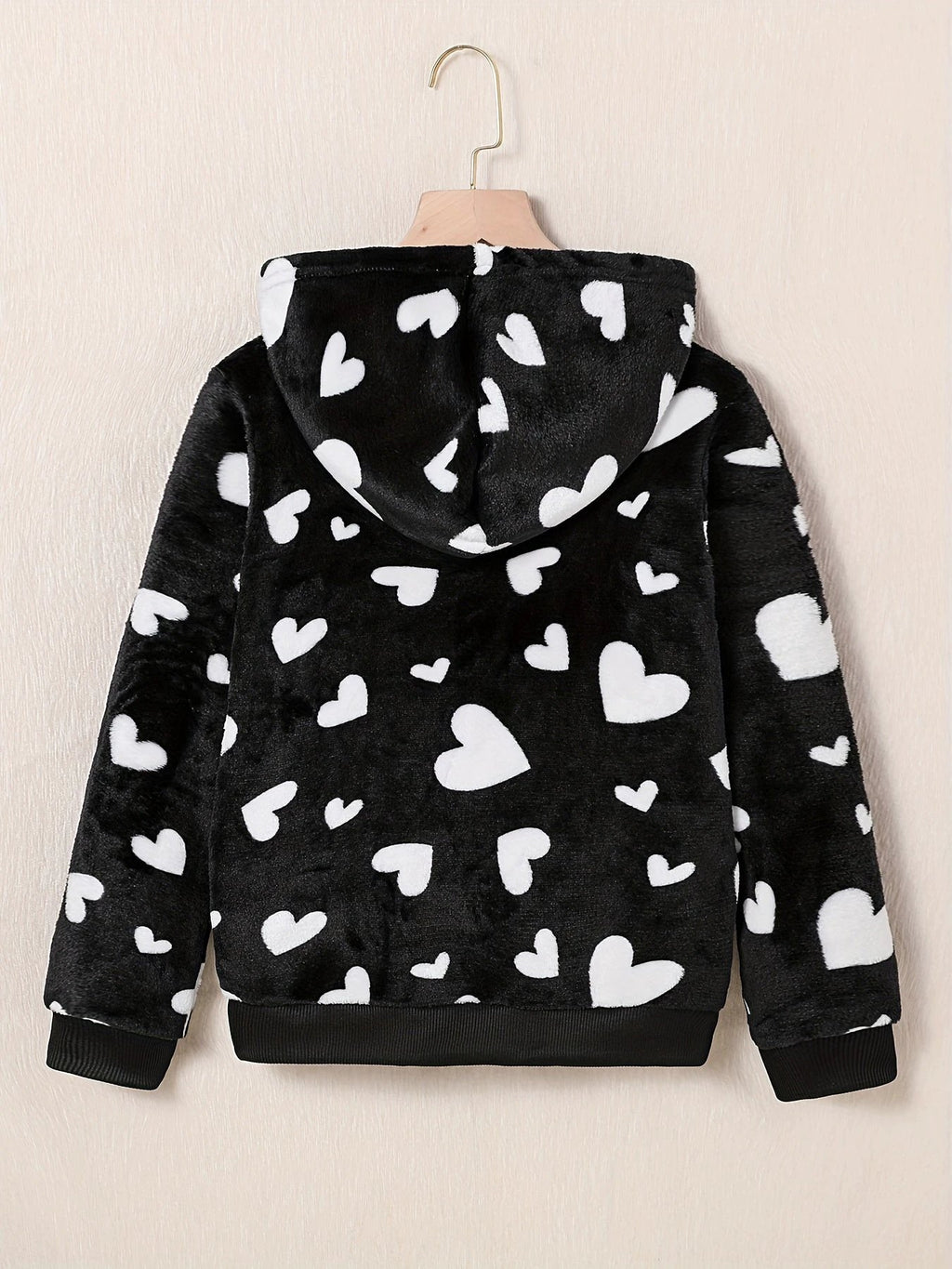 Kapuzenstrickjacke mit Herzmuster und Reißverschluss