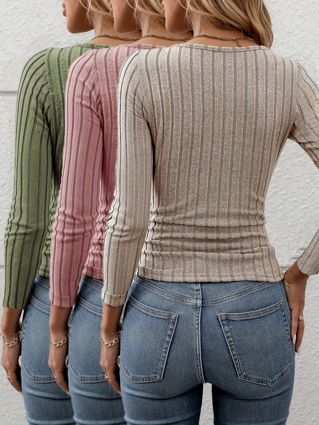 Lot De 3 Pulls Fins Femme Côtelés À Manches Longues Élégants Pour Automne Et Hiver by LSDLBoutique.ch