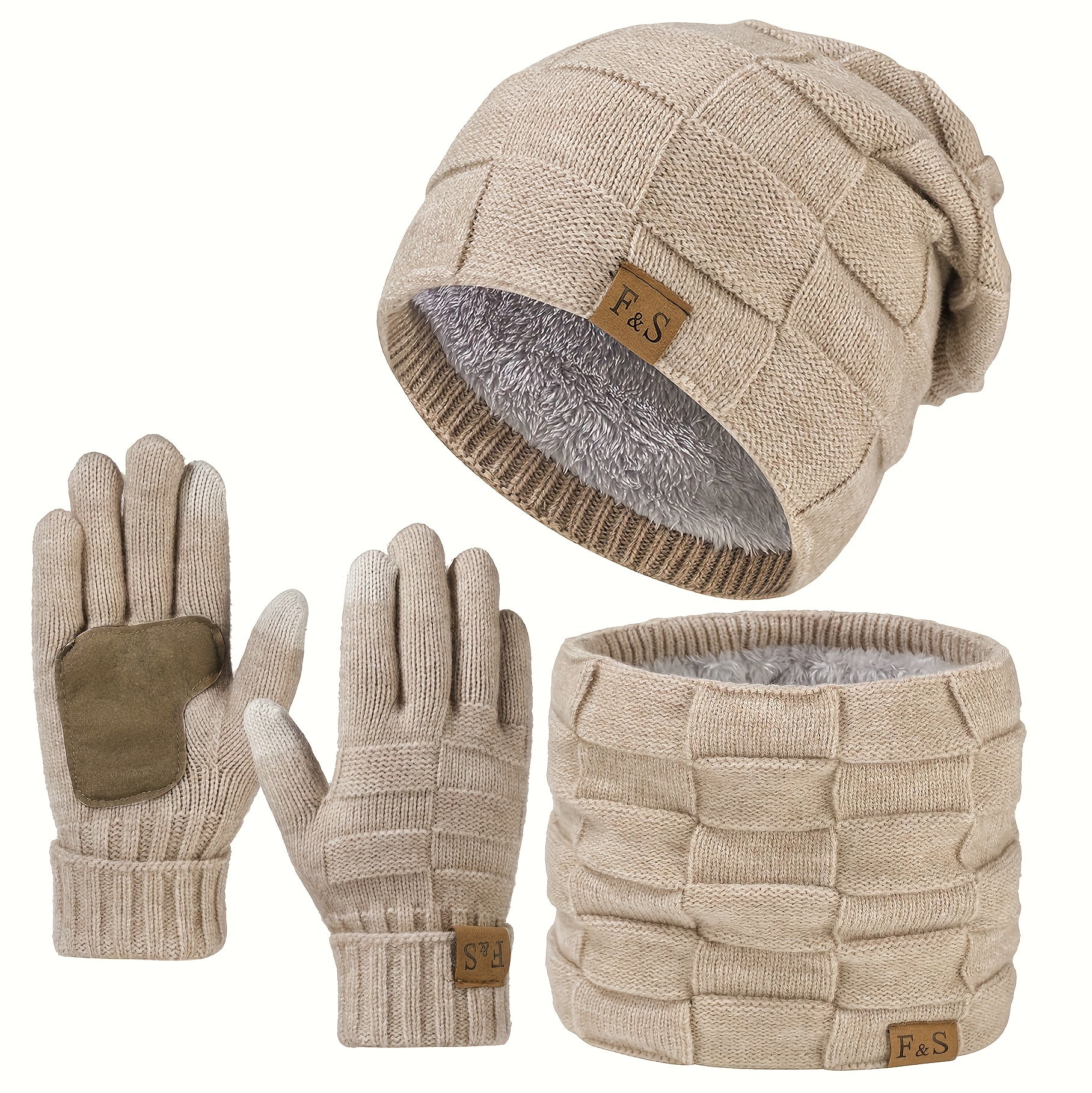 Ensemble Hiver Unisexe 3 Pièces Bonnet Écharpe Gants Chauds Léger et Confortable en Tissu Tricoté Extensible by LSDLBoutique.ch