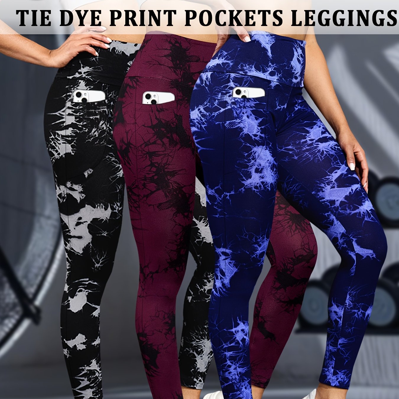 Lot De 3 Leggings Femme Taille Haute Avec Contrôle Du Ventre Imprimé Tie Dye Poches Stretch Opaques by LSDLBoutique.ch