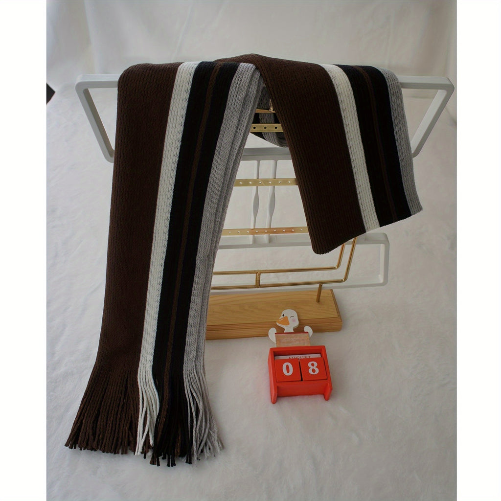 Écharpe Homme À Rayures Tricot Chaud Avec Franges En Acrylique Doux Pour Hiver Confortable Et Légère by LSDLBoutique.ch