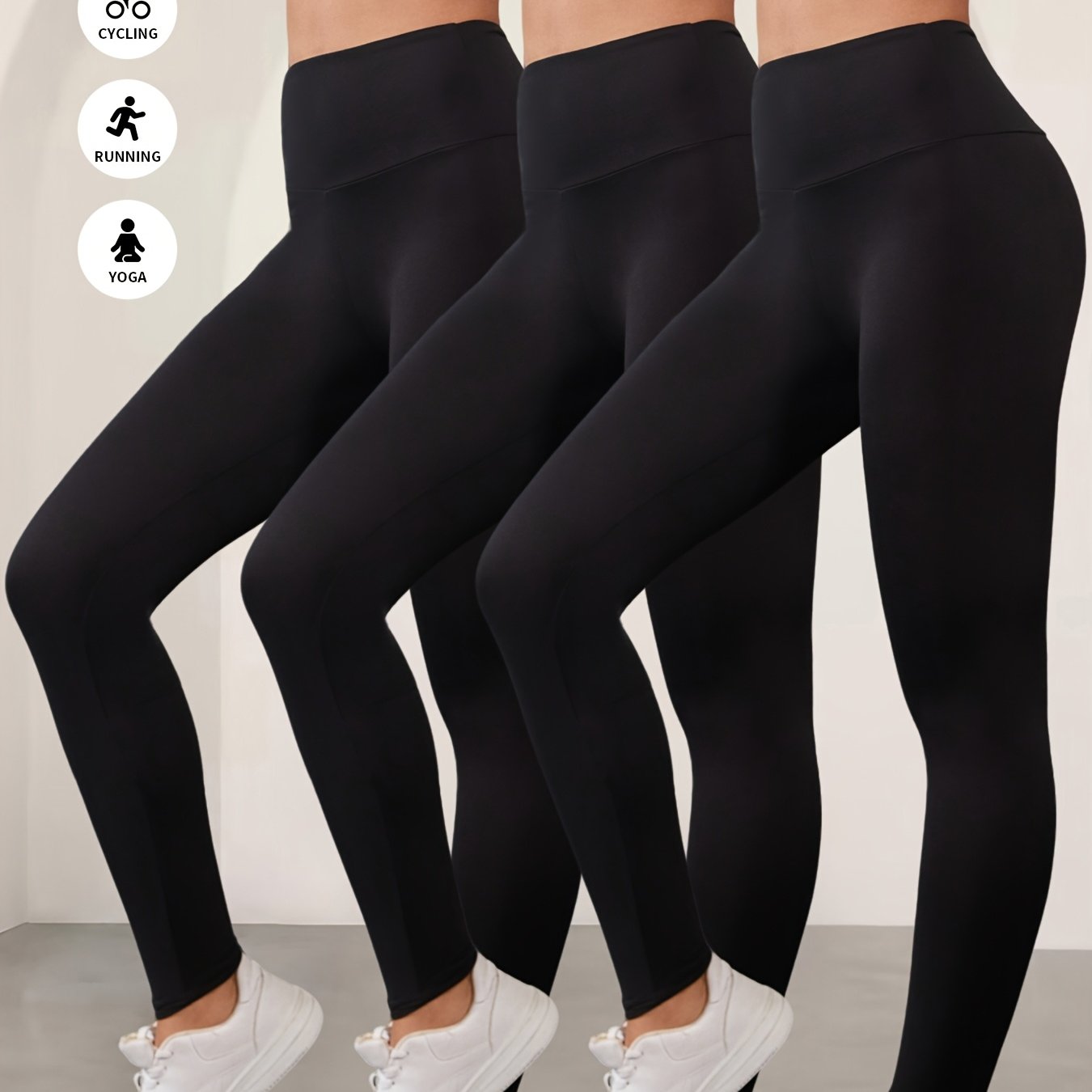 Lot De 3 Leggings Femme Taille Haute Opaques Avec Stretch Contrôle Du Ventre Et Ceinture Antidérapante by LSDLBoutique.ch