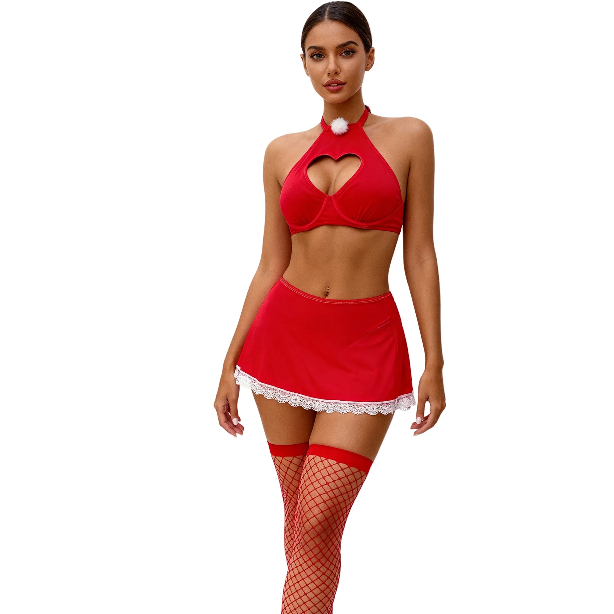 Les Secrets de Léa – Ensemble lingerie rouge 4 pièces avec découpe cœur – Alessandra - LSDLBoutique