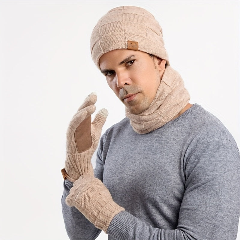 Ensemble Hiver Unisexe 3 Pièces Bonnet Écharpe Gants Chauds Léger et Confortable en Tissu Tricoté Extensible by LSDLBoutique.ch