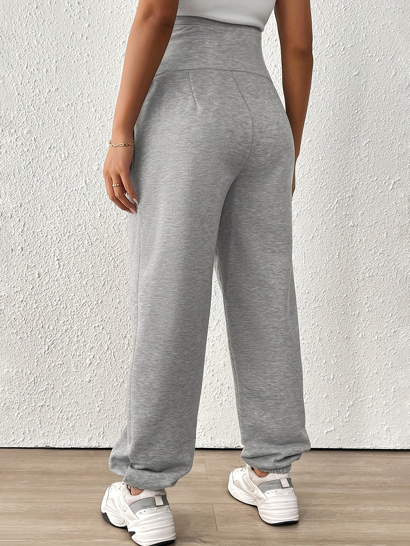 Pantalon Grossesse Femme Taille Haute Gris Avec Ceinture Ajustable Et Poches Décontracté Polyester Extensible by LSDLBoutique.ch