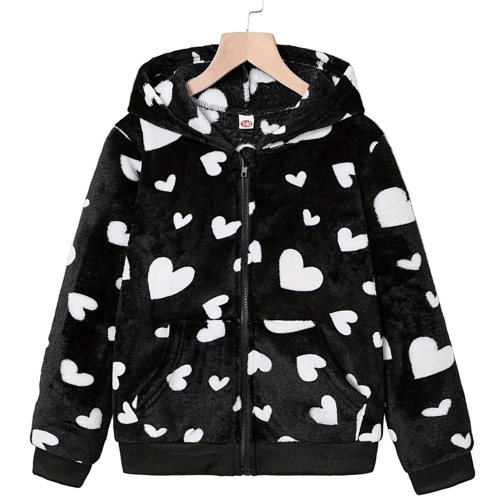 Kapuzenstrickjacke mit Herzmuster und Reißverschluss