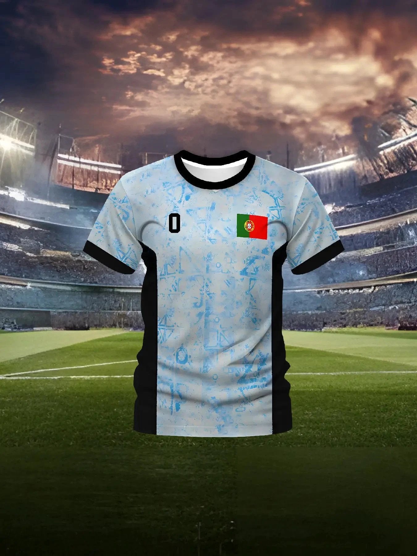 Personalisiertes Fußballtrikot mit Namen und Nummer, blau/schwarz