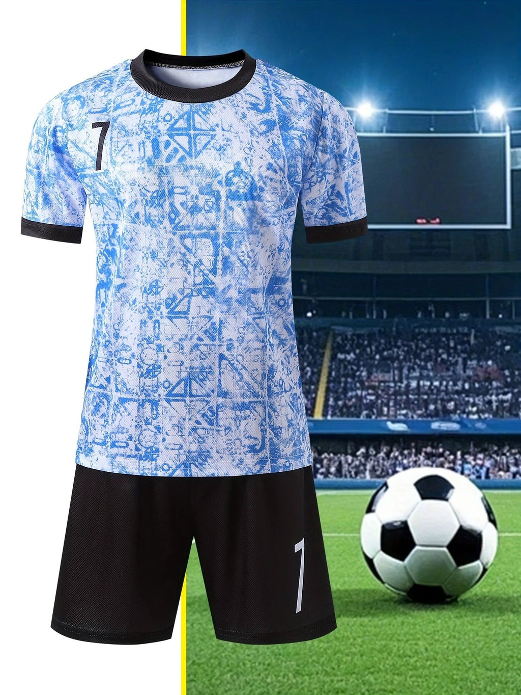 Personalisierbares Fußballtrikot und Shorts für Kinder – Hellblau