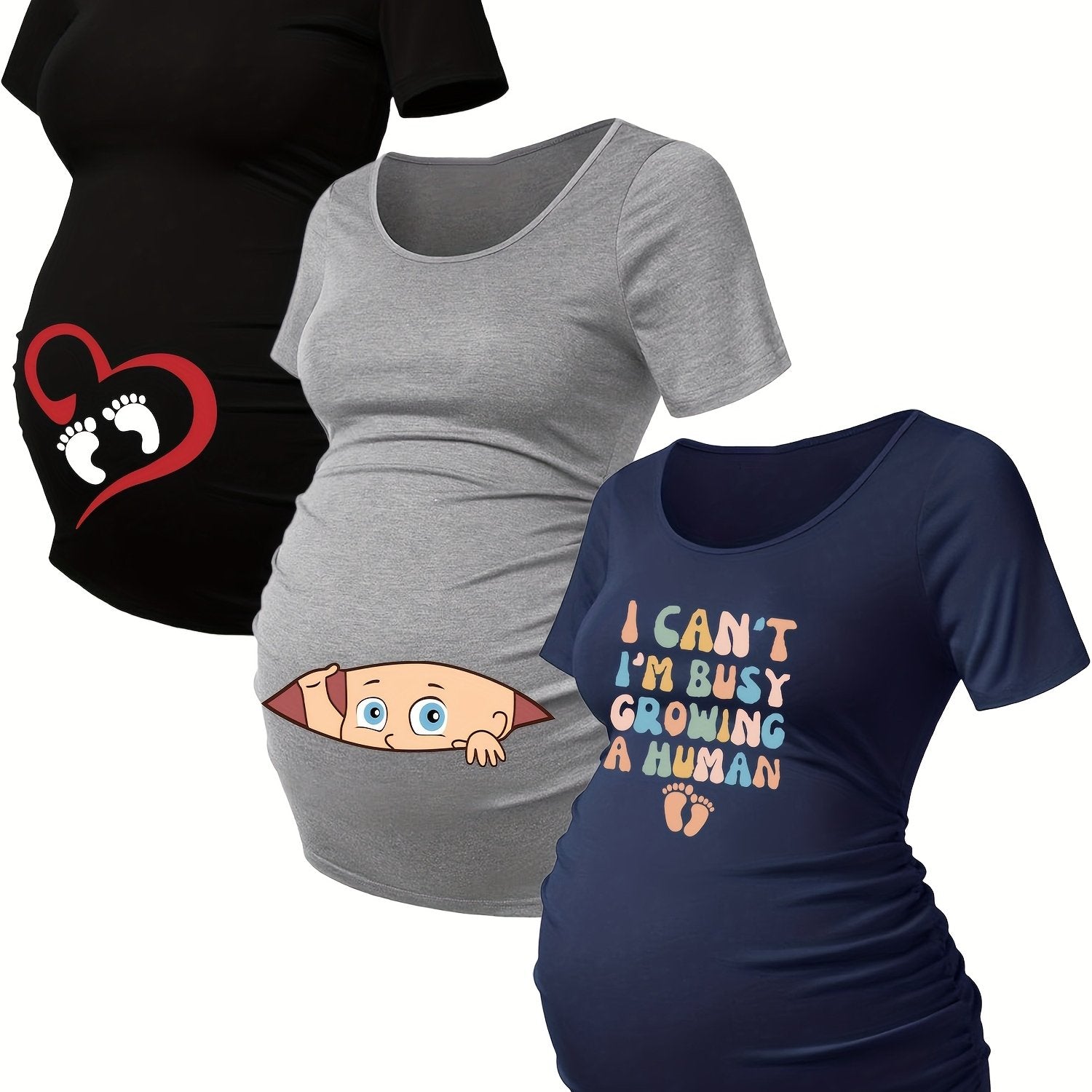 Lot De 3 T Shirts Grossesse Femme Motif Empreintes Stretch Col Rond Confort Et Liberté De Mouvement by LSDLBoutique.ch