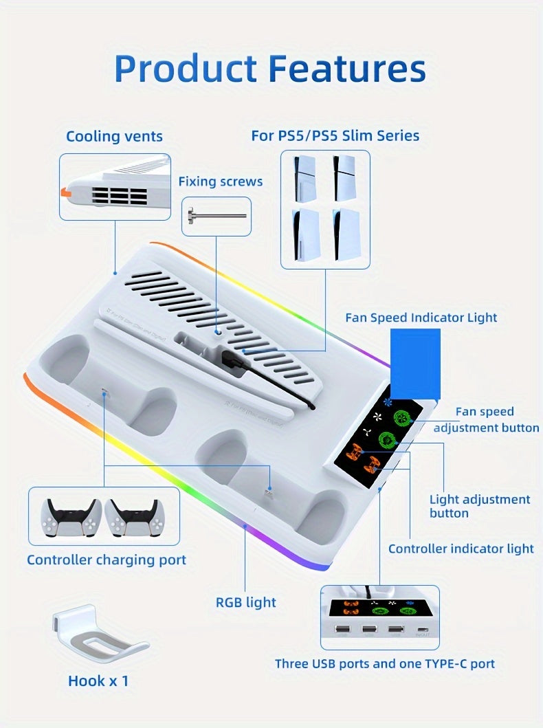 CoolBase – Station de Refroidissement PS5 avec Chargeur Double & LED RGB by LSDLBoutique.ch