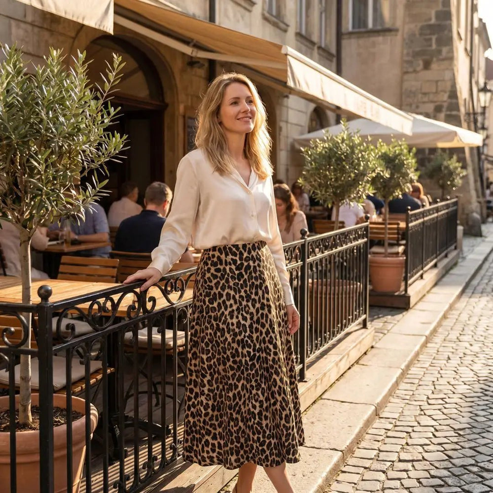 Elegantes Leopardenkleid: Wagen Sie die sanfte Wildheit der A-Linien-Silhouette