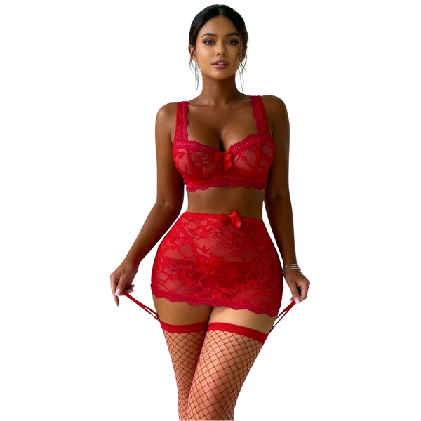 Léa's Secrets – Two-piece red lace set – Maryline