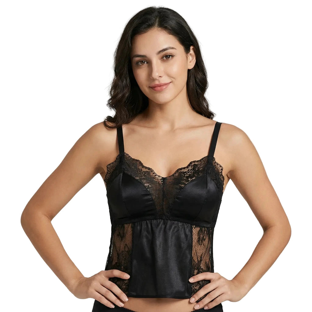 SuyaDream Kabelloser Spitzen-BH mit dünner Polsterung, Schwarz