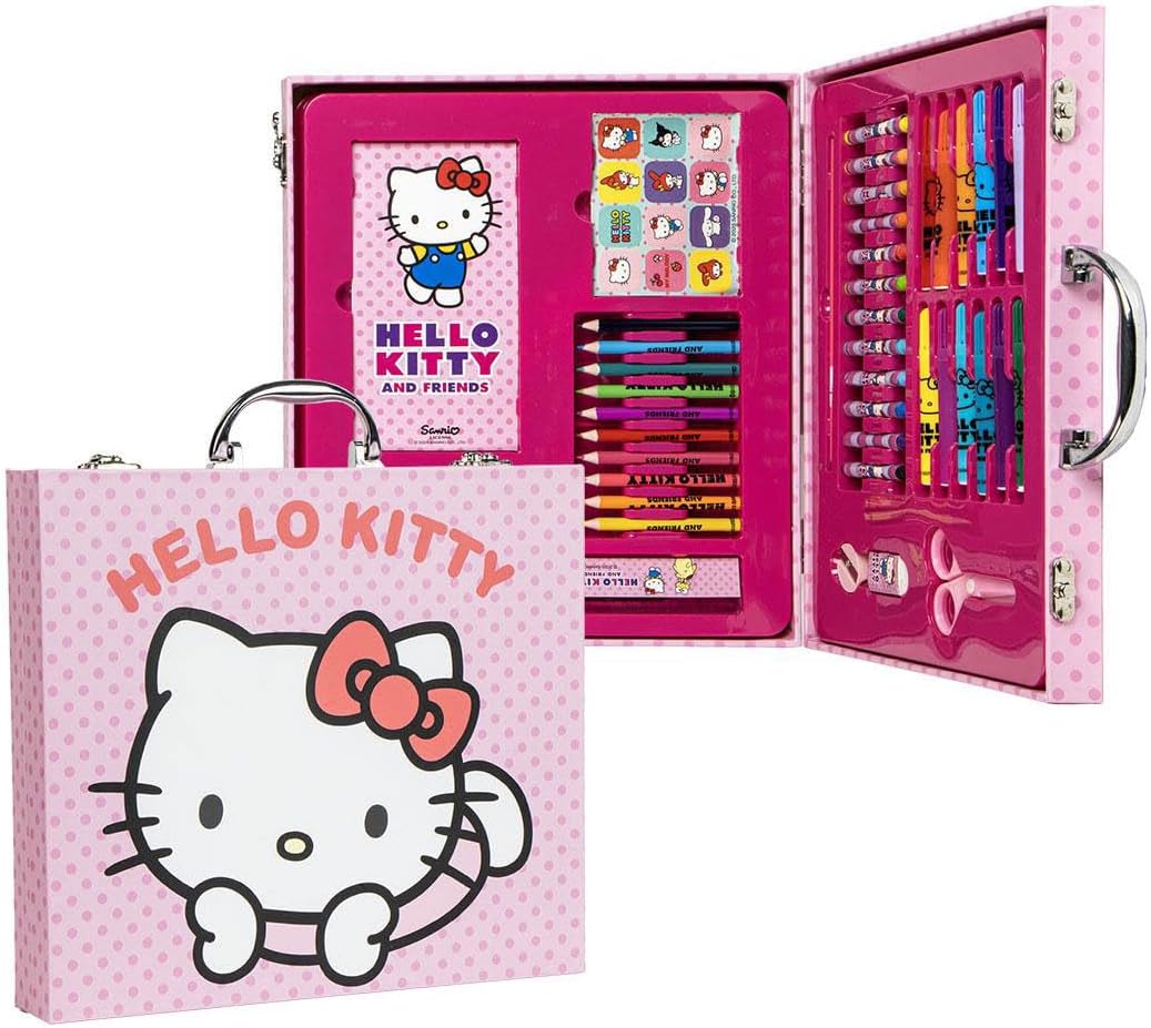 CERDÁ LIFE'S LITTLE MOMENTS Kit de papeterie à colorier Hello Kitty - Kit scolaire pour filles avec autocollants, crayons et feuilles de coloriage