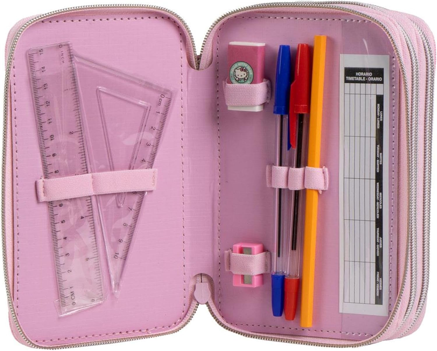 CERDÁ LIFE'S LITTLE MOMENTS Trousse avec Accessoires Giotto Hello Kitty avec marqueurs, Crayons et stylos | Trousse Triple pour Enfant avec Motif Sanrio, Hello Kitty, 12.5x6.5x19.5 cm, Licence