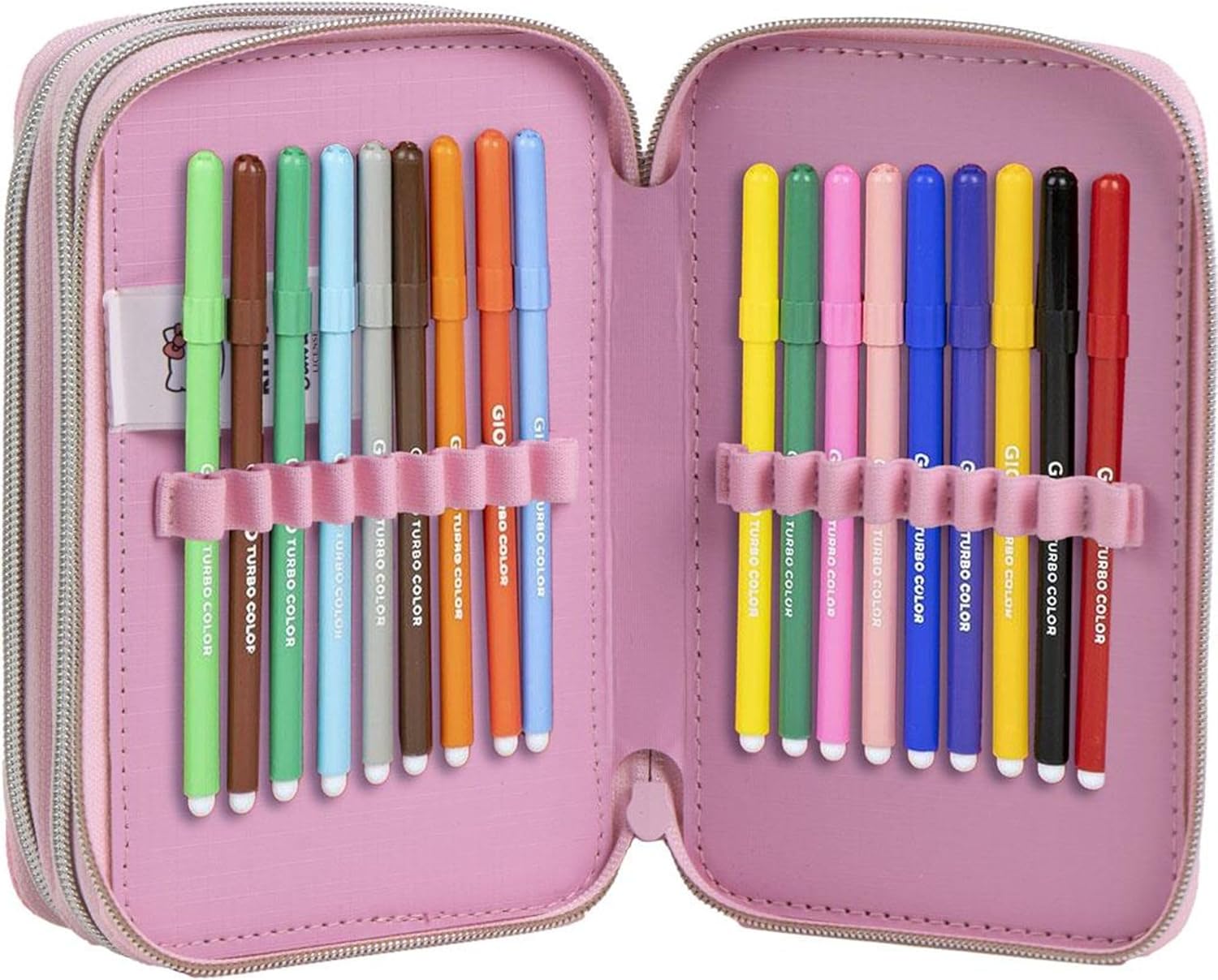 CERDÁ LIFE'S LITTLE MOMENTS Trousse avec Accessoires Giotto Hello Kitty avec marqueurs, Crayons et stylos | Trousse Triple pour Enfant avec Motif Sanrio, Hello Kitty, 12.5x6.5x19.5 cm, Licence