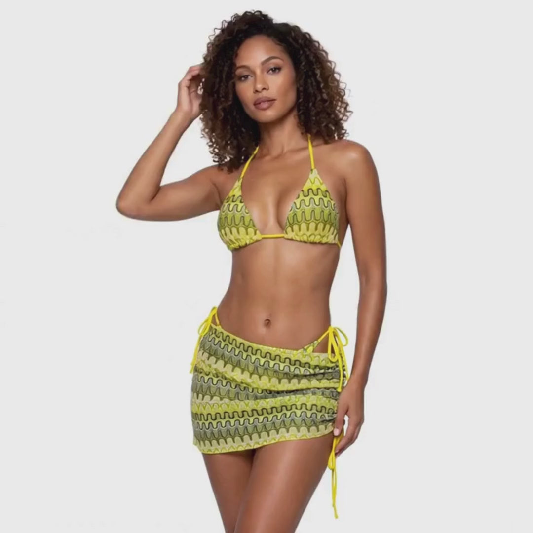 Léa's Secrets – Three-piece geometric print bikini – Sweety