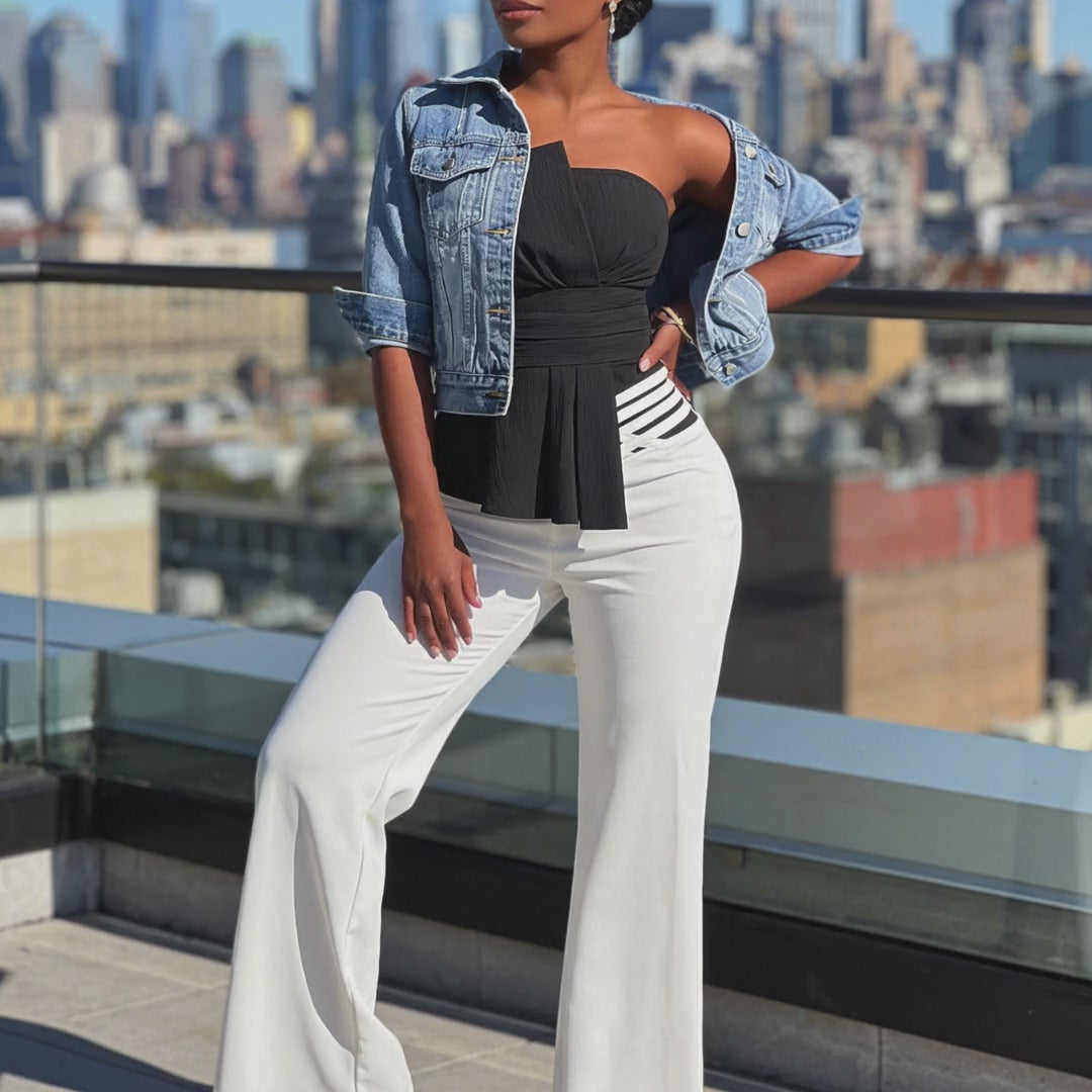 Belted peplum bandeau top