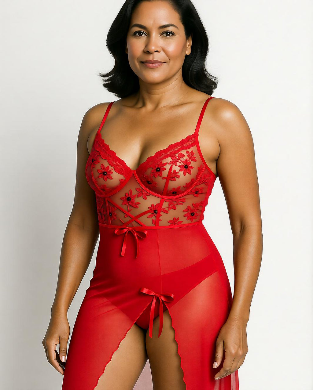 Dahlia - Glamorous nightdress in passion red by Les Secrets de Léa