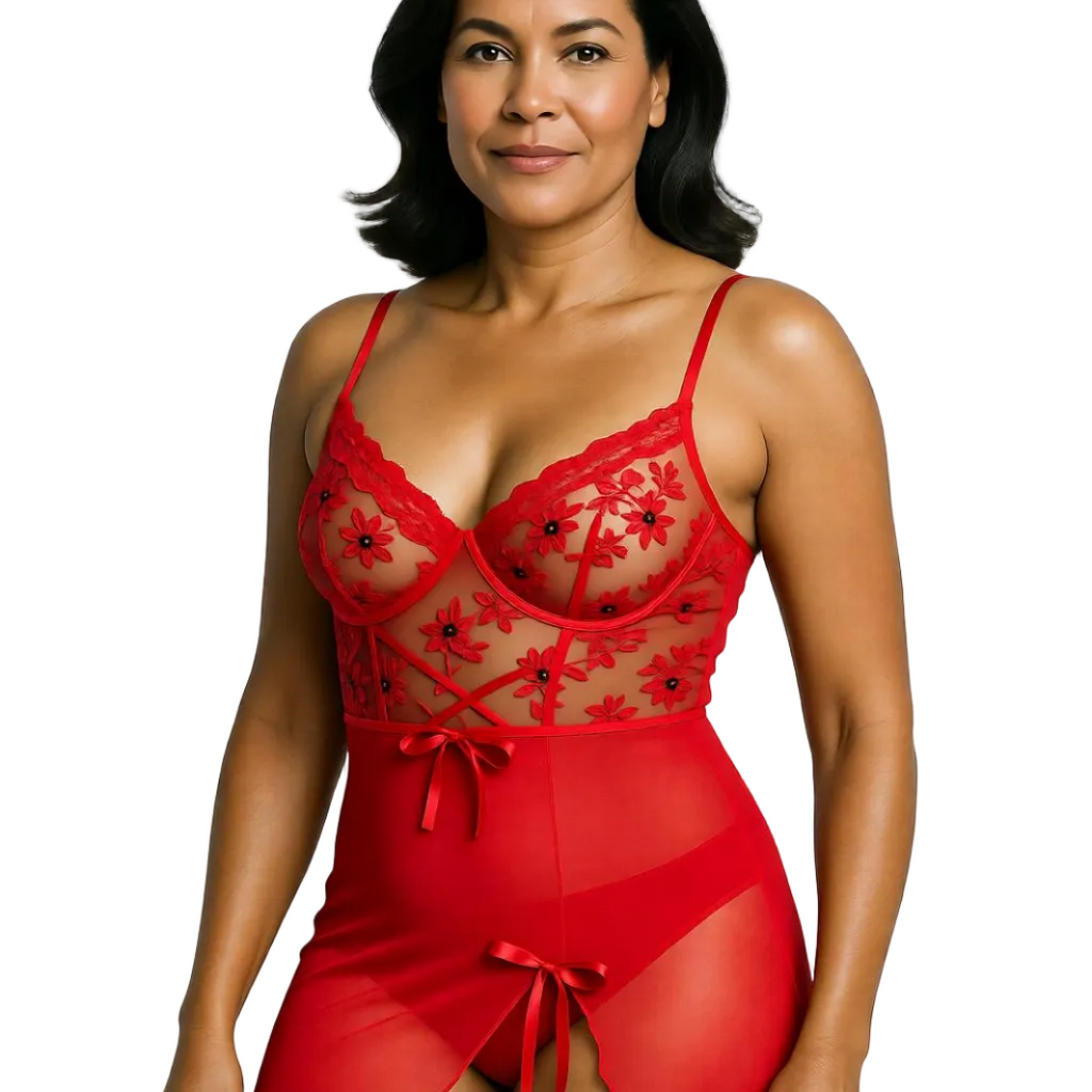 Léa's Secrets Dahlia Lace Satin Red Nightgown