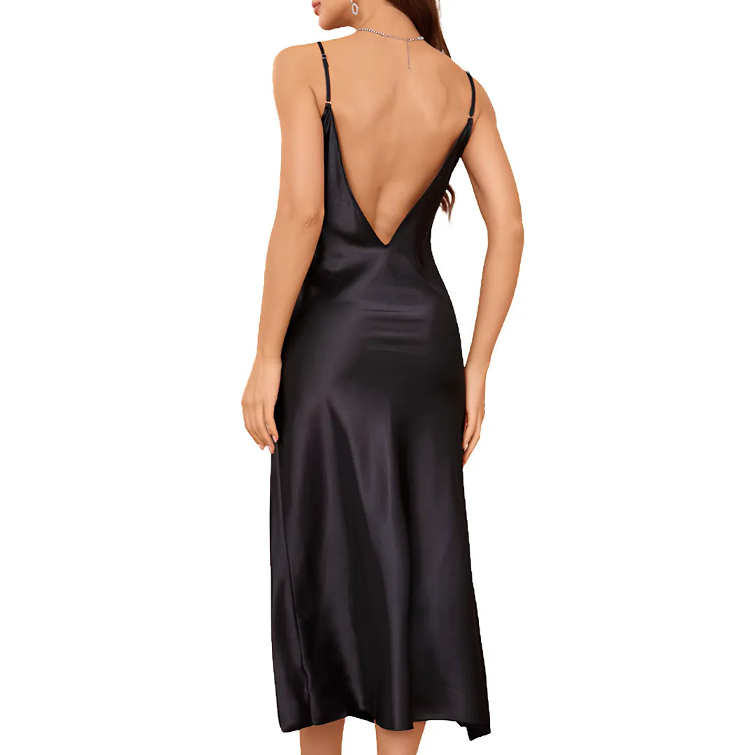 Robe de nuit satin col drapé dos fendu – Modèle 77776554