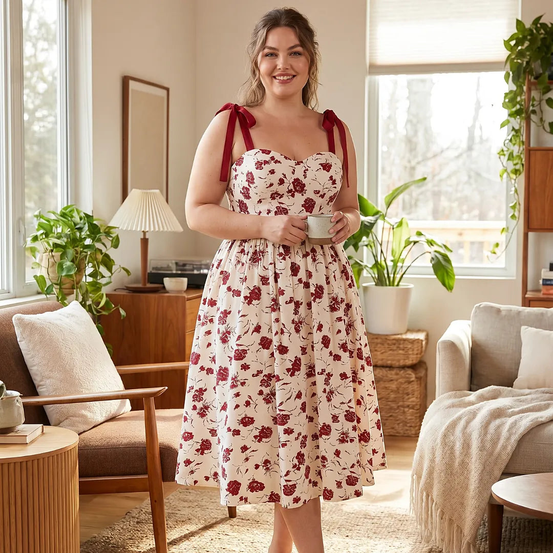 Robe mi-mollet bretelles fines imprimé floral