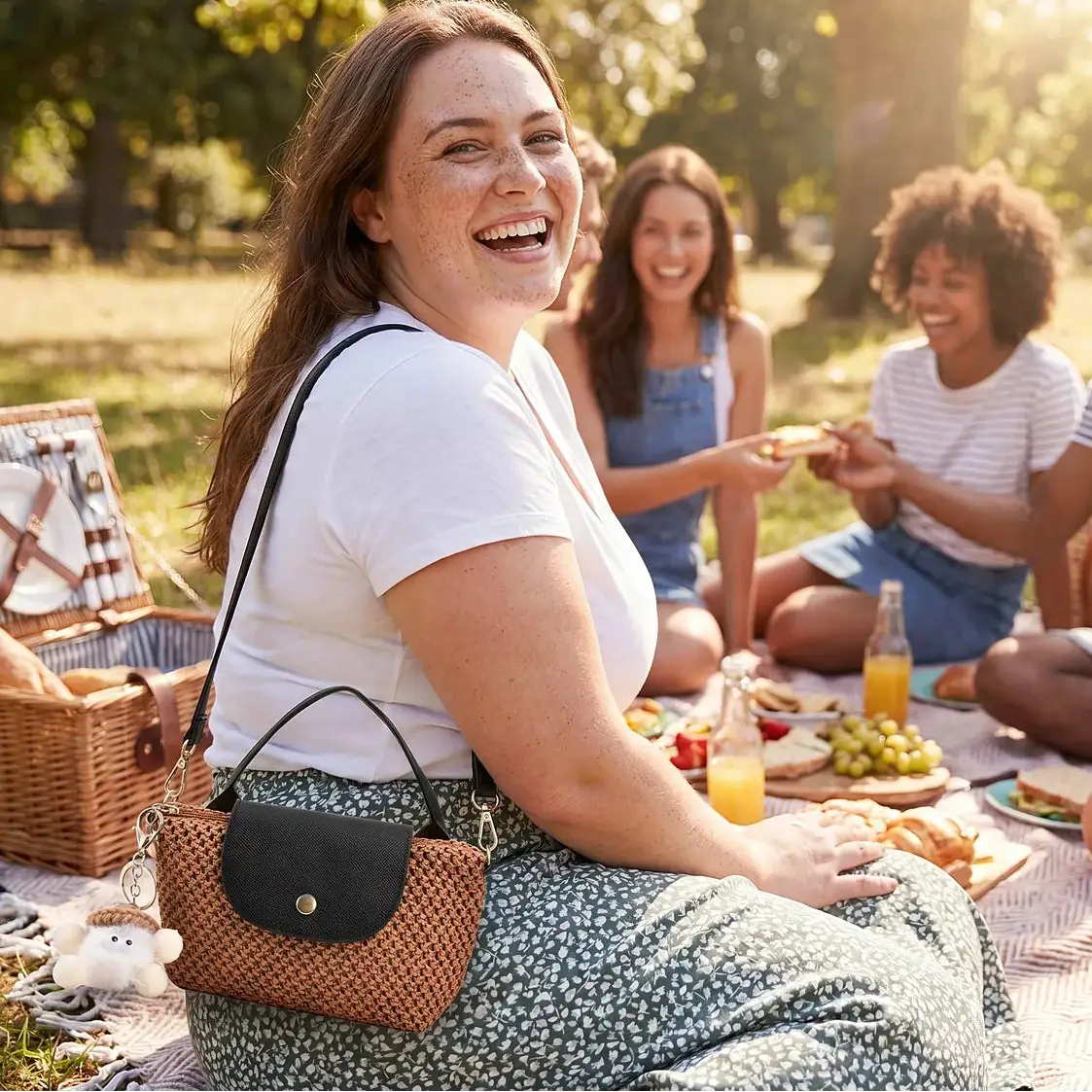 Sac seau tressé en paille LSDLBoutique, petit sac à bandoulière brun avec rabat noir pour plage