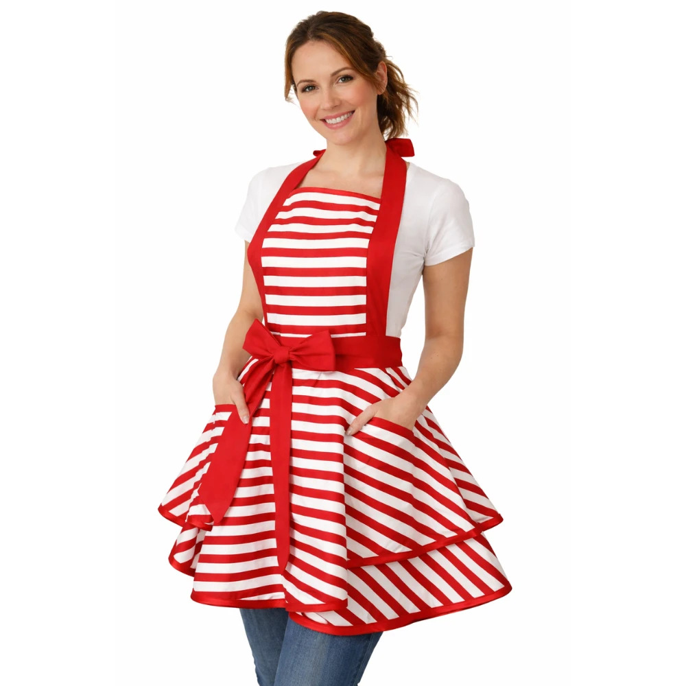 Hübsche ärmellose Küchenschürze aus Baumwolle mit verschiedenen Mustern