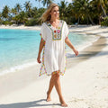 Tunique de plage crochet blanche avec franges multicolores – Coverup LSDLBoutique
